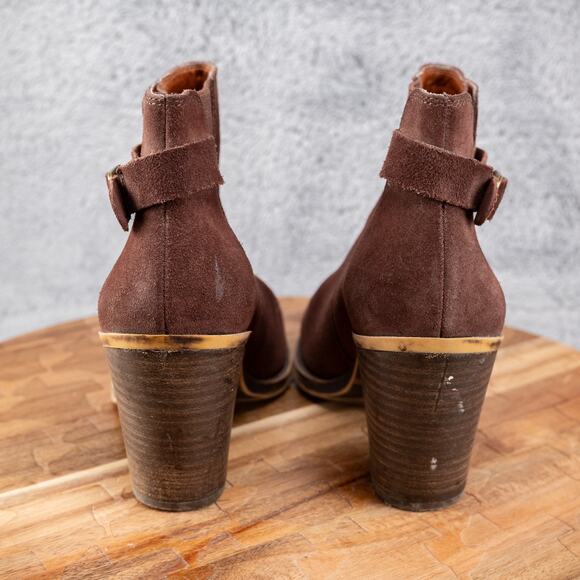 Lucky Brand Esperanza Brown Suede Leather Block Heel Ankle Boots Womens Size 6.5 - Picture 4 of 6